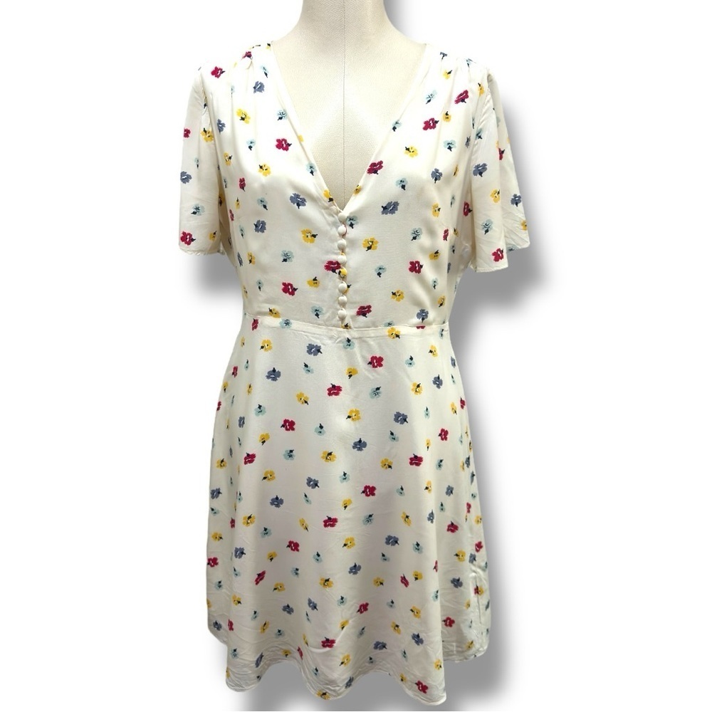 197 Madewell | EUC Ivory Floral Cap‑Sleeve Button‑Front Midi Dress (Size 2) - Picture 4 of 15